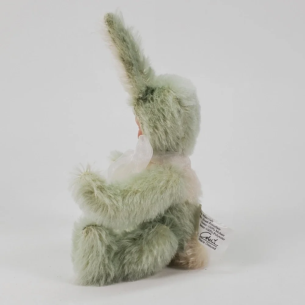 Marie Osmond Porcelain Bunny Doll Mint Green Mohair‎ Knickerbocker 7 inch Seated